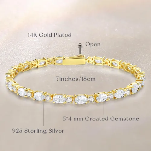 Vista 3 de FANCIME 14K Gold Plated Silver Birthstone Tennis Bracelets for Women 7" Abril