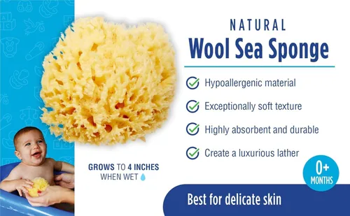 Vista 7 de Baby Buddy Esponja marina de lana natural, esencial para recién nacidos, ultra suave para pieles delicadas, hipoalergénicas y biodegradables, 1