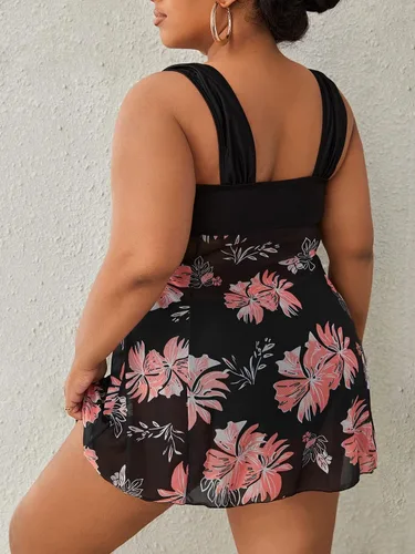 Vista 2 de MakeMeChic Traje de baño tankini de dos piezas con estampado de plantas para mujer