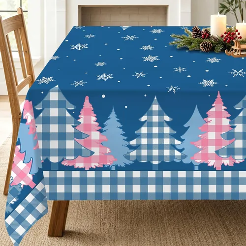 Vista 8 de pinata Manteles de Navidad de 52 x 70 pulgadas, mantel rectangular con diseño de árboles de Navidad, diseño de búfalo negro, a cuadros, oblongos