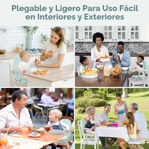Vista 8 de YOLEO Silla alta para bebé, asiento elevador para mesa de comedor, sillas altas plegables con alturas ajustables, asiento elevador de viaje con Verde
