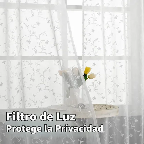 Vista 2 de BGment - Cortinas traslúcidas de 72 pulgadas de largo con 2 paneles, cortinas de lino sintético con ojales bordadas con patrón de flores 2-Blanco