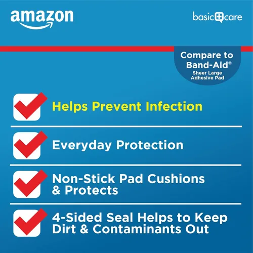 Vista 4 de Amazon Basic Care Vendajes adhesivos transparentes, almohadilla antiadherente extra grande y cómoda, para todo tipo de piel, 30