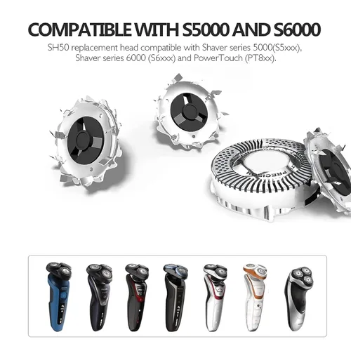 Vista 3 de SH50/52 Cabezales de repuesto para Philips Norelco Series 5000, afeitadoras eléctricas, compatibles con S5000, S5100, S5500 Series, paquete de 3