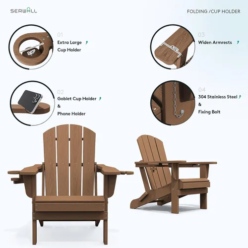 Vista 5 de SERWALL Juego de 2 sillas Adirondack para exteriores con portavasos