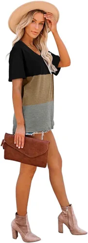 Vista 3 de WEESO - Camisetas de verano para mujer con cuello en V en bloques