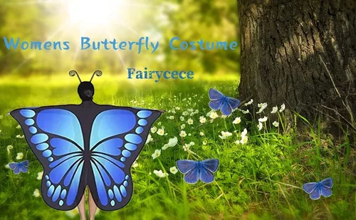 Vista 3 de Disfraz de mariposa para mujer, alas y adultos, capa de hada, chal azul de Halloween