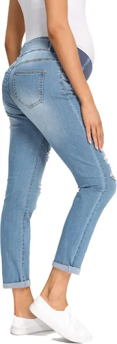 Vista 3 de Foucome Jeans de maternidad para mujer, jeans rasgados elásticos con bolsillos