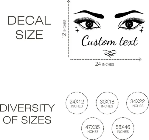Vista 3 de Calcomanía de pared con hermoso estilo y cejas para salón de belleza con personalización de texto, ideal para decoración de dormitorio de mujer