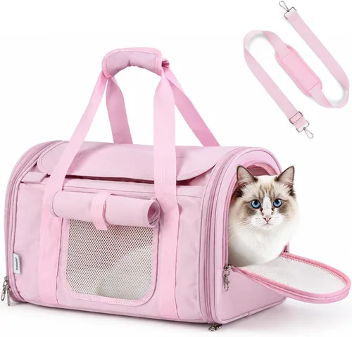Vista 10 de Transportador suave para gatos con 3 solapas enrollables, transportador de Negro
