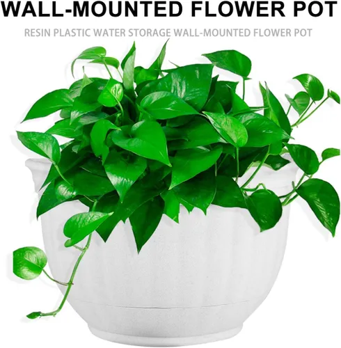 Vista 6 de Happyyami Macetas colgantes de interior, 2 piezas de flores colgantes de pared, semicírculo, maceta colgante de medio círculo, plantas artificiales