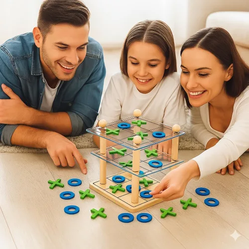 Vista 7 de Juego de mesa de madera 3D Ultimate Tic Tac Toe - Juego de estrategia XO clásico para niños y adultos, divertidos juegos de mesa familiares