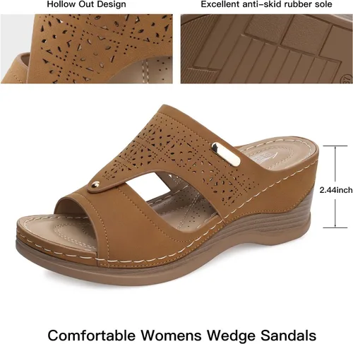 Vista 5 de SHIBEVER Sandalias de cuña para mujer de verano cómoda sandalia de plataforma elegante con punta abierta