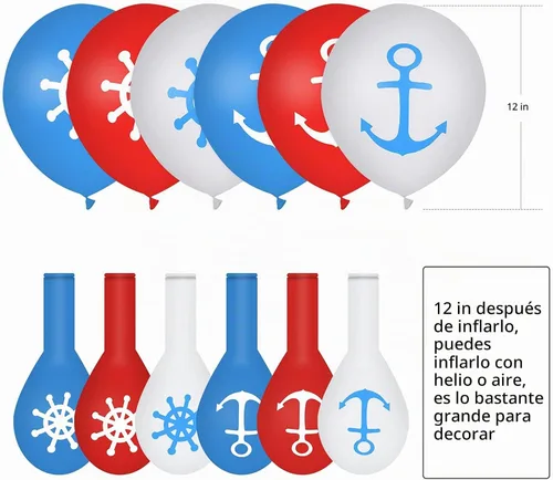 Vista 3 de 30 globos náuticos para decoración de cumpleaños, globos náuticos de 12 pulgadas, anclajes de rueda para decoración de cumpleaños temática