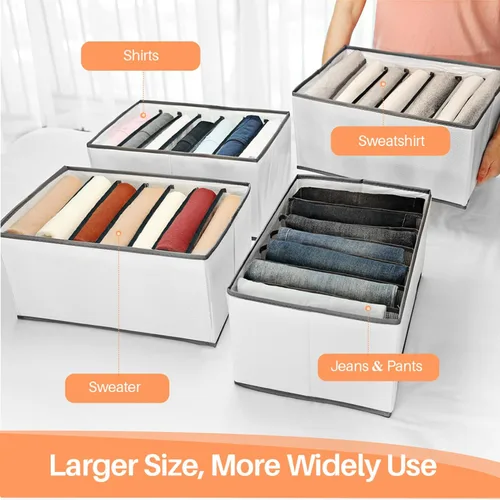 Vista 7 de EASEVE Organizador de armario y almacenamiento para ropa, organizador de cajones plegables de 7 rejillas para jeans, pantalones, camisas, leggings