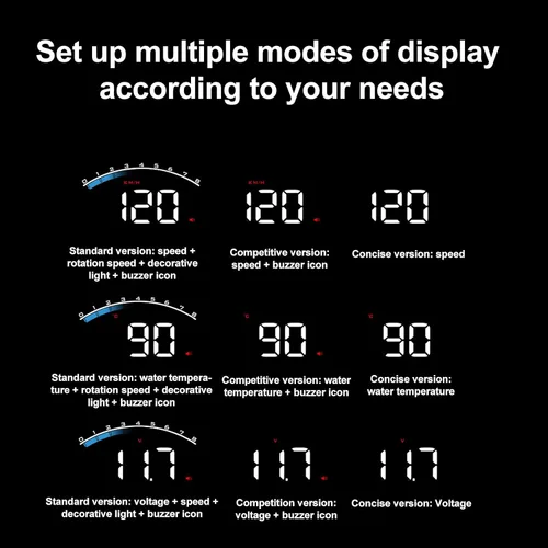 Vista 4 de Pantalla frontal para automóvil, pantalla frontal HUD OBD2 de 3.5 pulgadas, velocímetro digital para parabrisas de pantalla Hud de automóvil