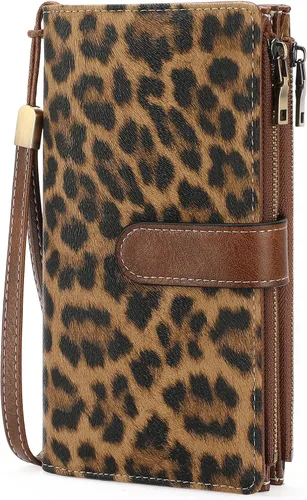 Vista 10 de GOIACII Carteras para Mujer de Gran Capacidad Portador de Tarjetas de Crédito Cartera Rfid Mujer Doble Cremallera Bolsillo Cuero Bifold para Damas
