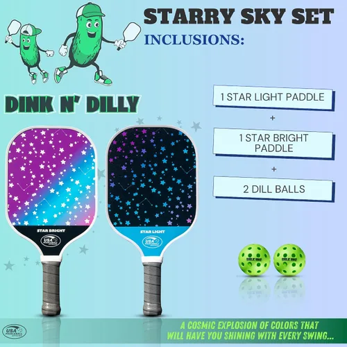 Vista 5 de Dink N' Dilly Pickleball Paddle USAPA Approved Lightweight with Cushion Grip, Ideal for All Skill Levels, Premium Quality Paddle and Balls for 2