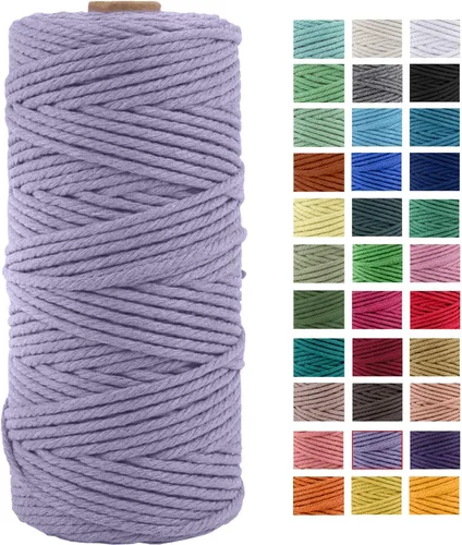 Vista 34 de Cordón de macramé de algodón natural grueso de 3mm x 109 yardas, cuerda de algodón trenzado de 4 hebras para macramé suave de color natural hecho a