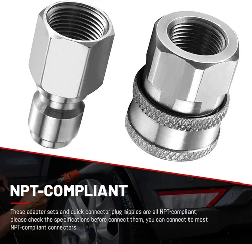Vista 5 de 4 juegos de accesorios y adaptadores para hidrolimpiadoras, NPT kit de conector rápido macho y hembra de acero inoxidable de 3/8 pulgadas