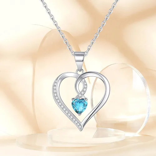 Vista 7 de Collar de piedra natal de corazón de amor para mujer, joyería de corazón de plata esterlina S925 para mujeres, collar de corazón de plata, joyería