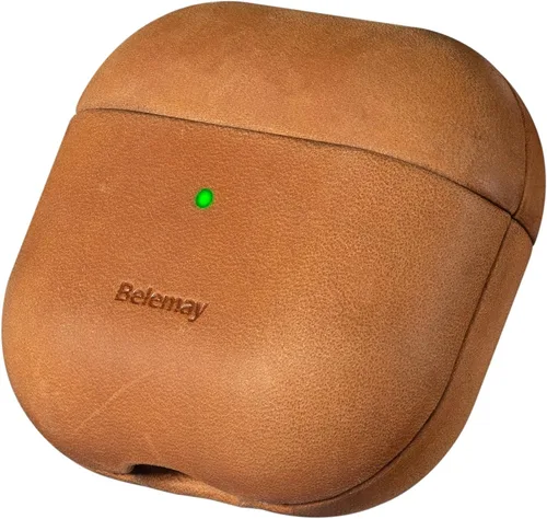 Vista 8 de Belemay Funda para AirPods 4, compatible con MagSafe, cuero de caballo loco prémium [estética vintage], pátina rica, agarre cómodo, compatible