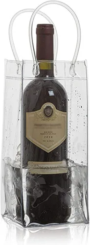 Vista 6 de Bolsa de vino de hielo, portátil, plegable, transparente, con asa, para fiestas, exteriores, champán, cerveza fría, vino blanco, bebidas frías
