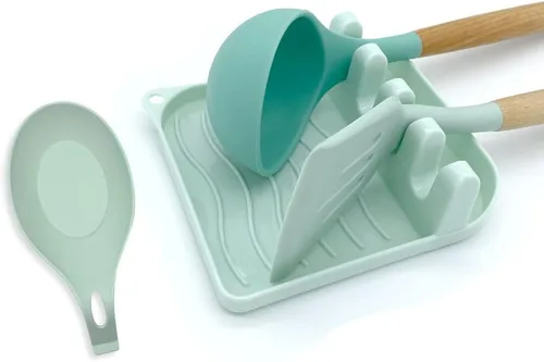 Vista 11 de Paquete de 2 cucharas para múltiples utensilios con almohadilla de goteo, antideslizante, resistente al calor, soporte para cuchara de cocina