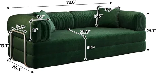Vista 3 de Sofá cama modular, sofá cama convertible con respaldo de almohada y apoyabrazos de apoyabrazos, sofá de nube deshuesada para sala de estar y Verde