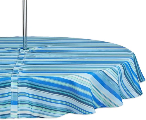 Vista 11 de DII Summer Stripe - Colección de mesa con cremallera para exteriores, multiusos, lavable a máquina, mantel, 60 pulgadas redonda, casa de playa