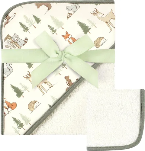 Vista 5 de Hudson Baby Toalla y toallita unisex con capucha de algodón para bebé, Woodland, talla única Bosque