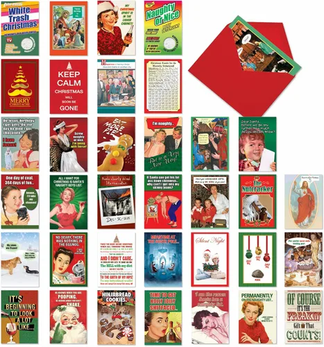 Vista 6 de NobleWorks Juego de caja surtido de 36 tarjetas de agradecimiento graciosas de Navidad con sobres de 5 x 7 pulgadas (12 diseños, 3 de cada uno)