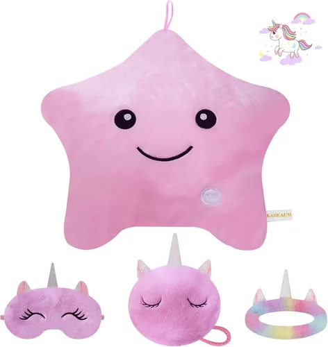 Vista 18 de Glow Star - Almohada con luz LED de noche, animales de peluche para niñas y niños, almohadas de peluche para adultos y niños, para fiestas