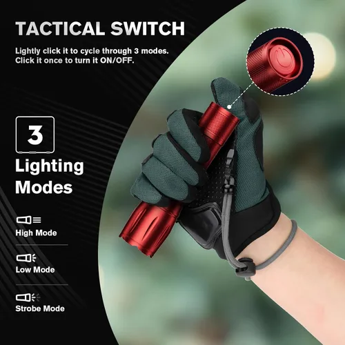 Vista 5 de RECHOO Paquete de 2 linternas LED rojas, linternas tácticas de alto lúmenes con 3 modos, linterna pequeña de bolsillo, linternas impermeables