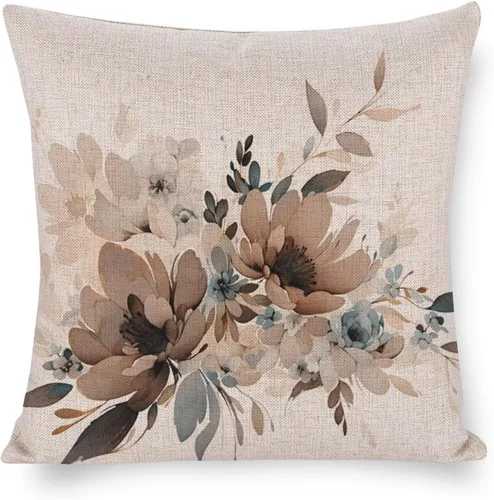 Vista 14 de Fundas de cojín cuadradas para exteriores, primavera, verano, margaritas, hojas florales, acuarela, Janne Kahila, floral, estilo gris claro