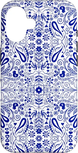 Vista 32 de Folk Art Pattern Blue Chinoiserie Birds Flowers Scandinavian Case for iPhone 17