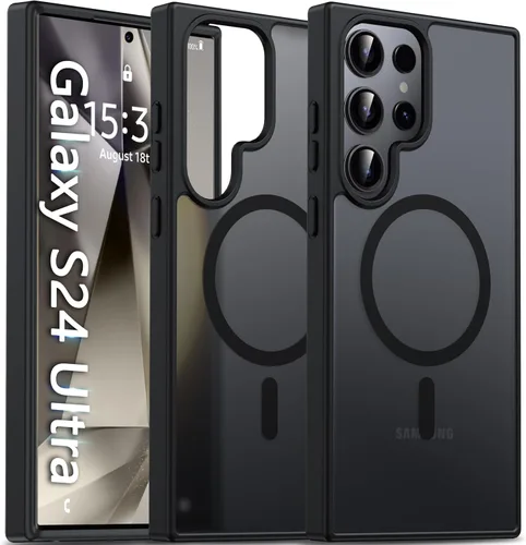 Vista 46 de Oterkin Funda magnética para Samsung Galaxy A17 mate, funda de teléfono A17 compatible con MagSafe esmerilada, translúcida, a prueba de golpes Negro