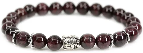 Vista 7 de Piedra preciosa natural con plata de ley 925 con cabeza de Buda de 0.315 in, cuentas redondas, pulsera elástica de 7 pulgadas Amatista