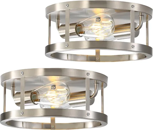 Vista 8 de Lámpara de techo industrial de 2 luces, montaje empotrado, níquel cepillado, lámpara de techo moderna para cocina, dormitorio, sala de estar