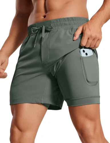 Vista 11 de CRZ YOGA Pantalones cortos de correr 2 en 1 para hombre de 5 pulgadas, forrados, de secado rápido, para entrenamiento, deportes, atletismo