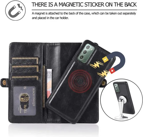 Vista 5 de Asuwish Funda de teléfono para Samsung Galaxy Note 20 Glaxay Note20 5G Wallet Funda desmontable con protector de pantalla de vidrio templado