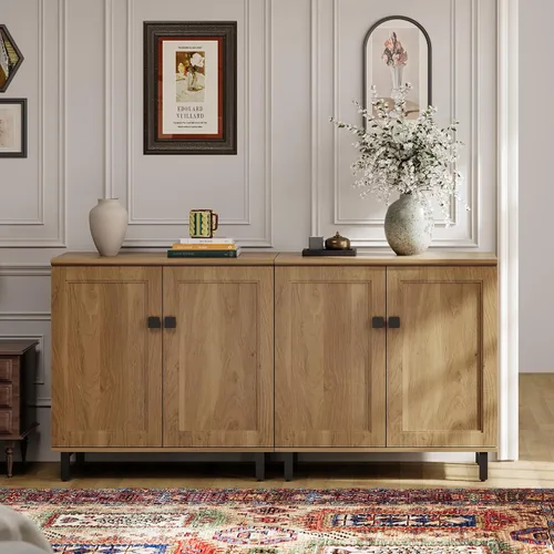 Vista 20 de FENSULN Gabinete de aparador de buffet multifuncional de casa de campo Moderna con estantes ajustables para cocina, barra de café, sala de estar
