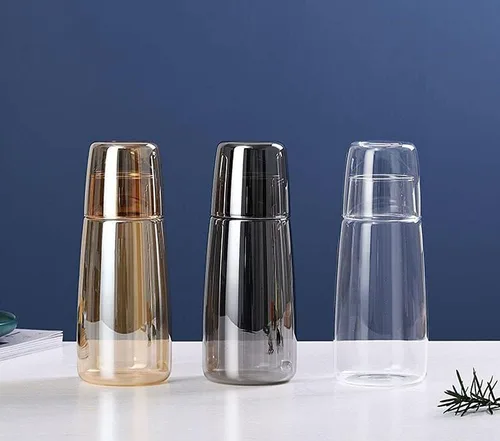 Vista 4 de Juego de jarras de agua de noche de cristal con vaso, jarra y taza de noche A-transparente.