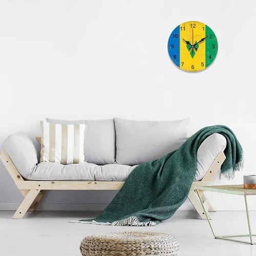 Vista 3 de Reloj de pared grande con diseño de bandera de San Vicente y la Granadina, funciona con pilas, reloj colgante silencioso de 9 pulgadas, decoración