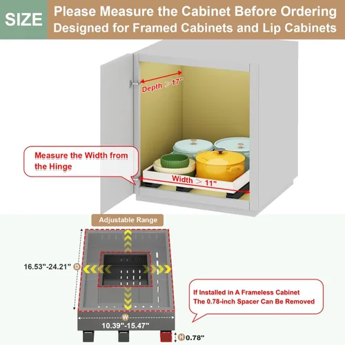 Vista 2 de Organizador de Gabinete Extraíble, Ancho Expandible (28 cm-41 cm), Profundidad (43 cm-61 cm) con 3 Carriles, Cajones Deslizables, Estantes