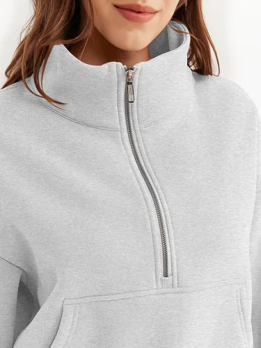 Vista 4 de Trendy Queen Sudaderas con media cremallera, sudaderas recortadas de gran tamaño para mujer de manga larga