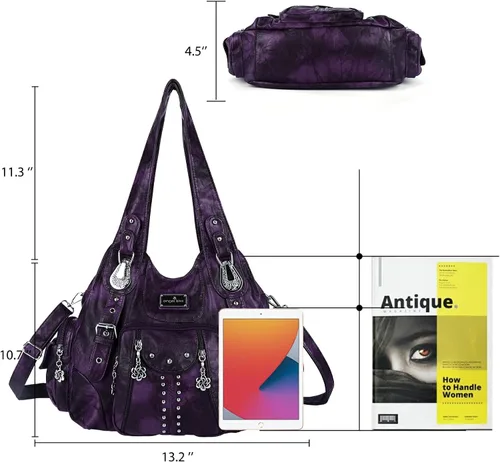 Vista 2 de Angel Kiss Bolsos de mano para mujer, de piel sintética suave, bolsas de hobo grandes para damas, asa superior, bolso de hombro, bolso con asa