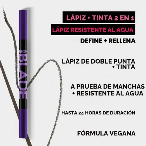 Vista 2 de Urban Decay Brow Blade - Lápiz de cejas 2 en 1 y resistente al agua, a prueba de manchas, resistente a la transferencia, tinta para cejas y lápiz