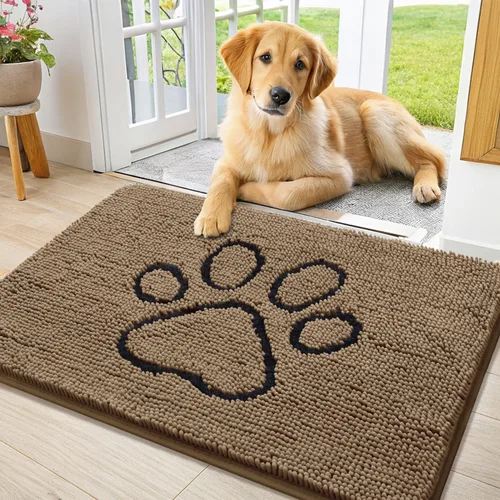 Vista 129 de Smiry Tapete para puerta de perro para patas fangosas, absorbente y Gris y negro