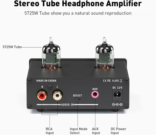 Vista 3 de Fosi Audio Amplificador de auriculares P2 Tubo de vacío Amplificador de auriculares Mini Hi-Fi Audio estéreo con protección de salida de ruido